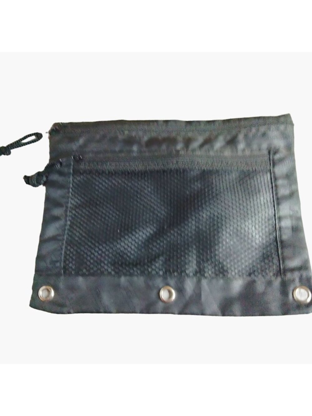 Staples Pencil Case Black Nylon Zippered Utility Pouch 2 Compartment Grommets